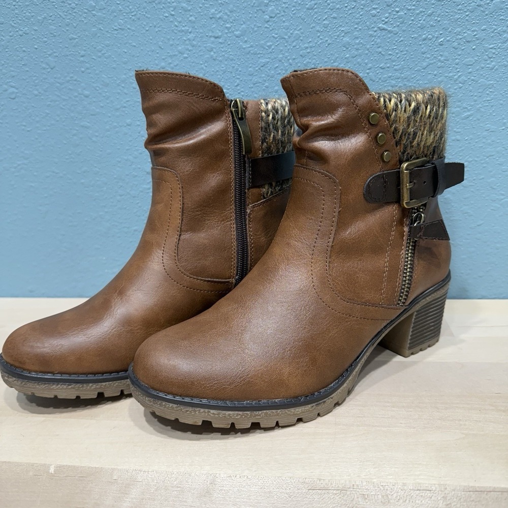 Spring Step Relife Rene Ankle Boot US Size 6.5-7 EU 37 Brown Sweater Knit Cuff